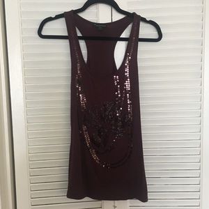 Burgundy Beaded Sequin Tank Top
